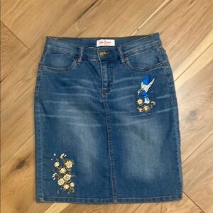 Denim Skirt with Embroidered Details